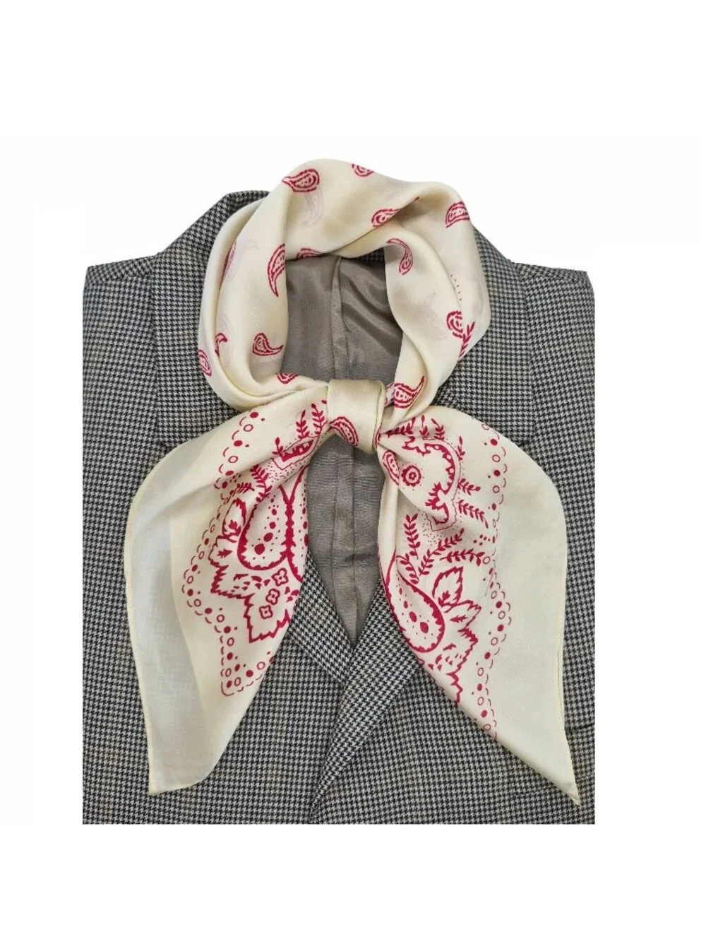 ✨Elegant Silky Square Scarf Retro Print White Burgundy Paisley Head Wrap Bandana - Picture 1 of 5
